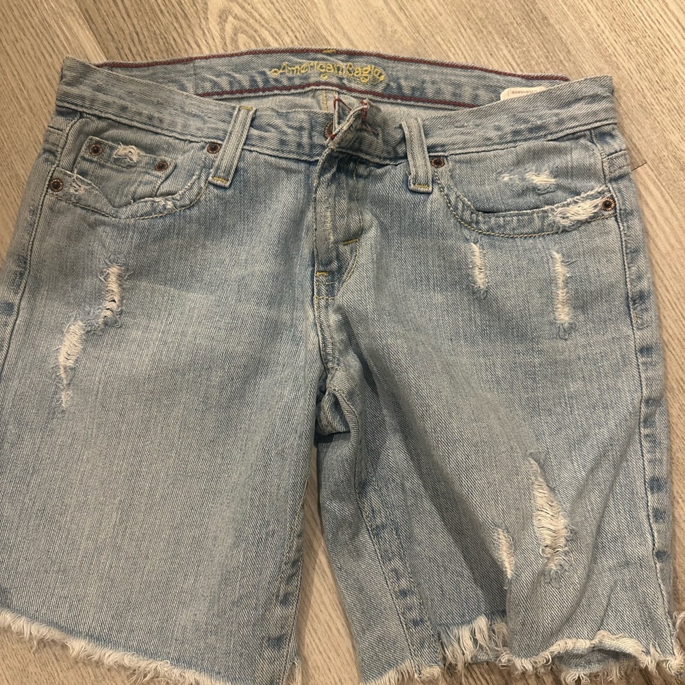 American Eagle Outfitters Women's Distressed Jean Shorts - Light Blue